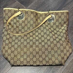 Vintage Gucci Beige/Yellow Monogram Canvas Tote Bag